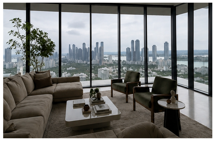Living room overlooking the Miami skyline