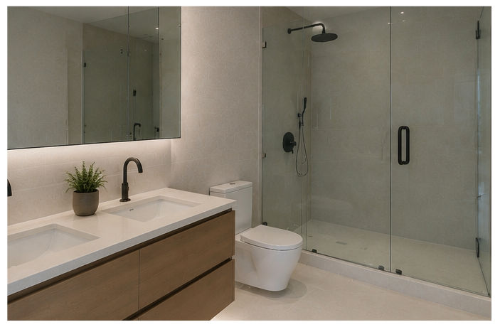 Bright bathroom with a glass shower